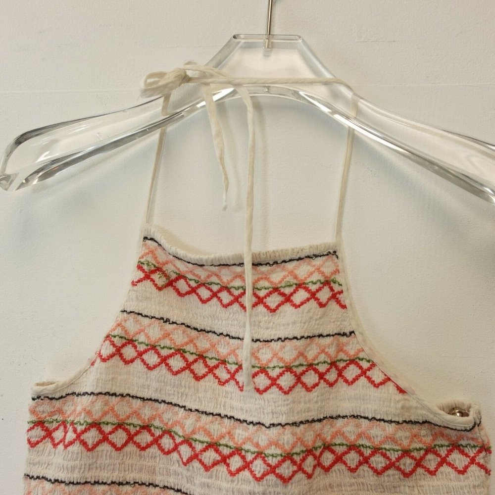 AE AMERICAN EAGLE OUTFITTERS Ivory White Crop Top MEDIUM Halter Smocked - Picture 4 of 9